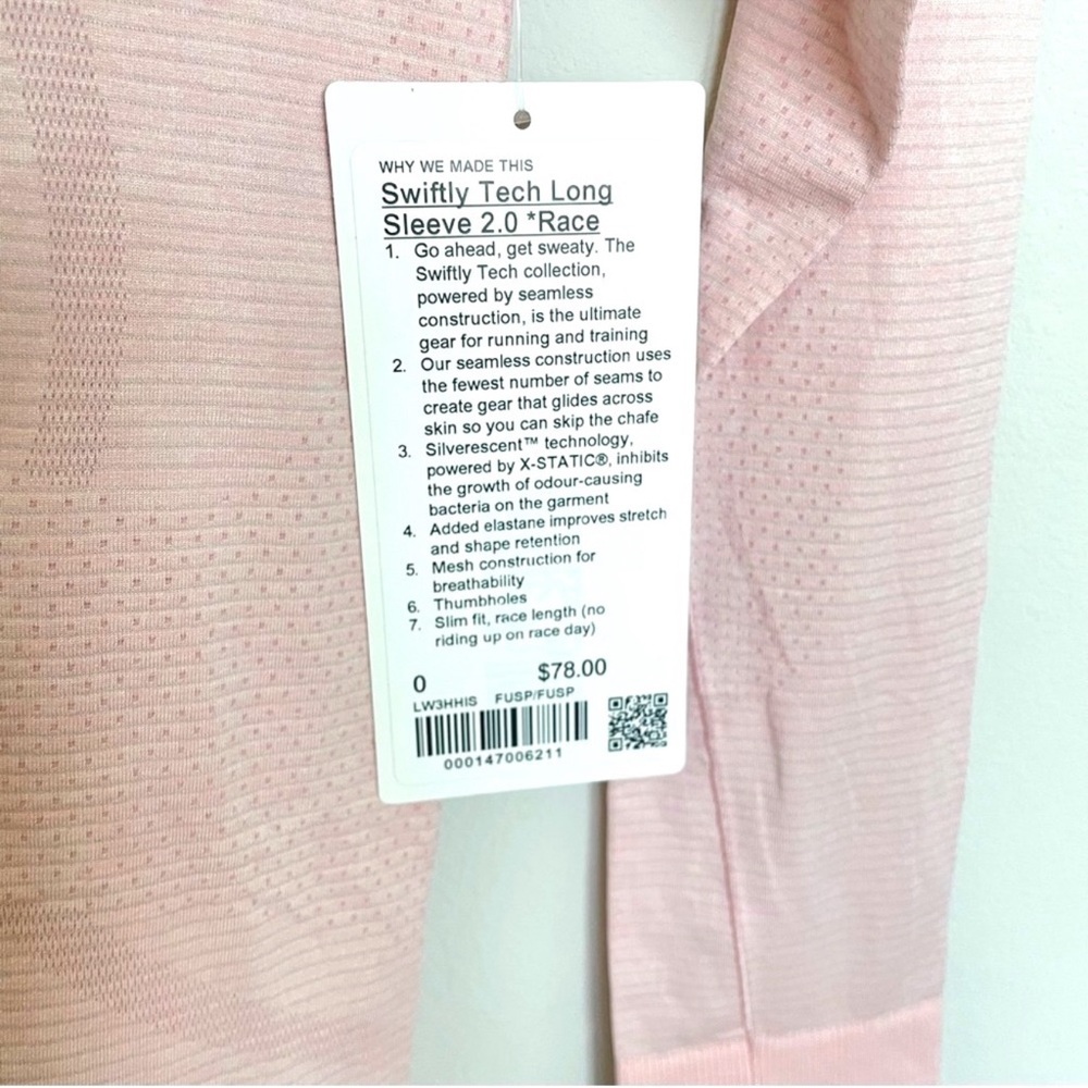 NWT Lululemon Swiftly Tech Long Sleeve Shirt 2.0 *Race Length Flush Pink Size 0 - Picture 3 of 6